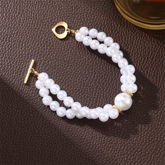 3/$35 Elegant White Beads Pearl Toggle Bracelet Layered Stackable Jewelry - Picture 7 of 8